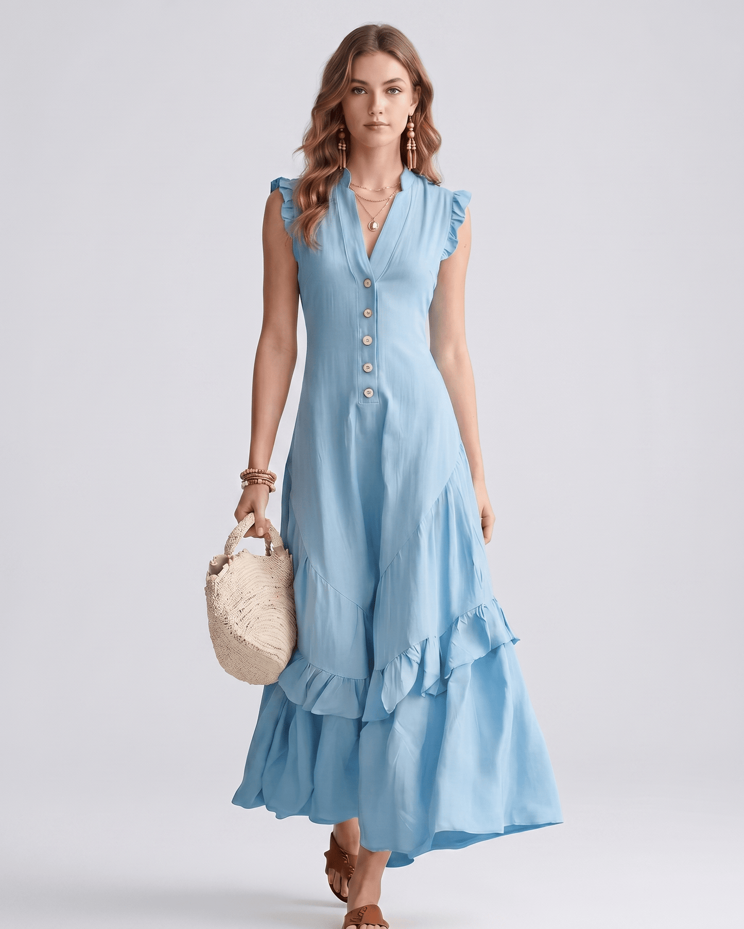Chiffon Maxi Dress | Flowy Ruffle Dress