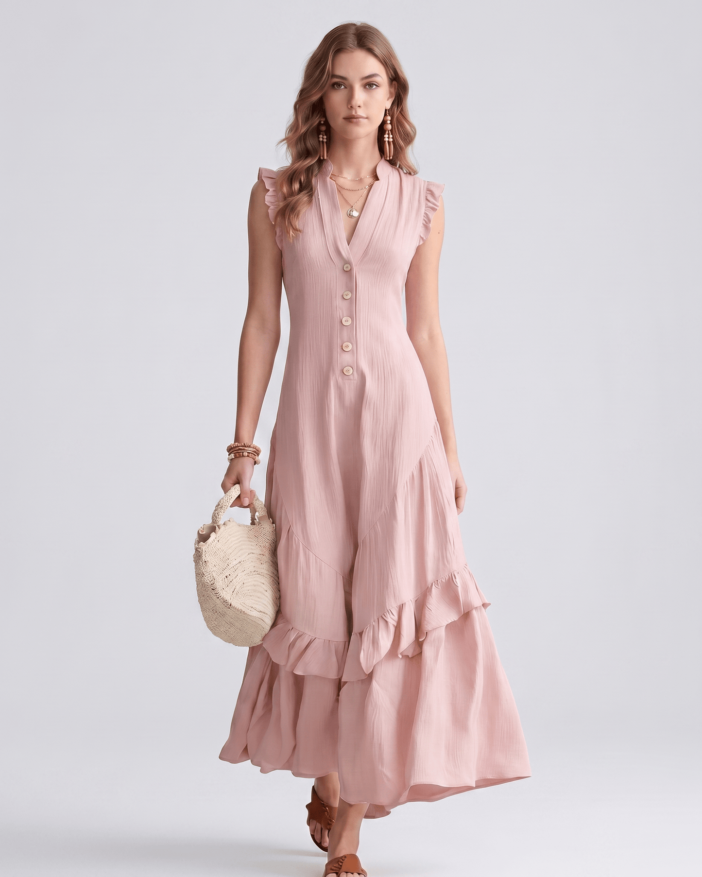 Chiffon Maxi Dress | Flowy Ruffle Dress