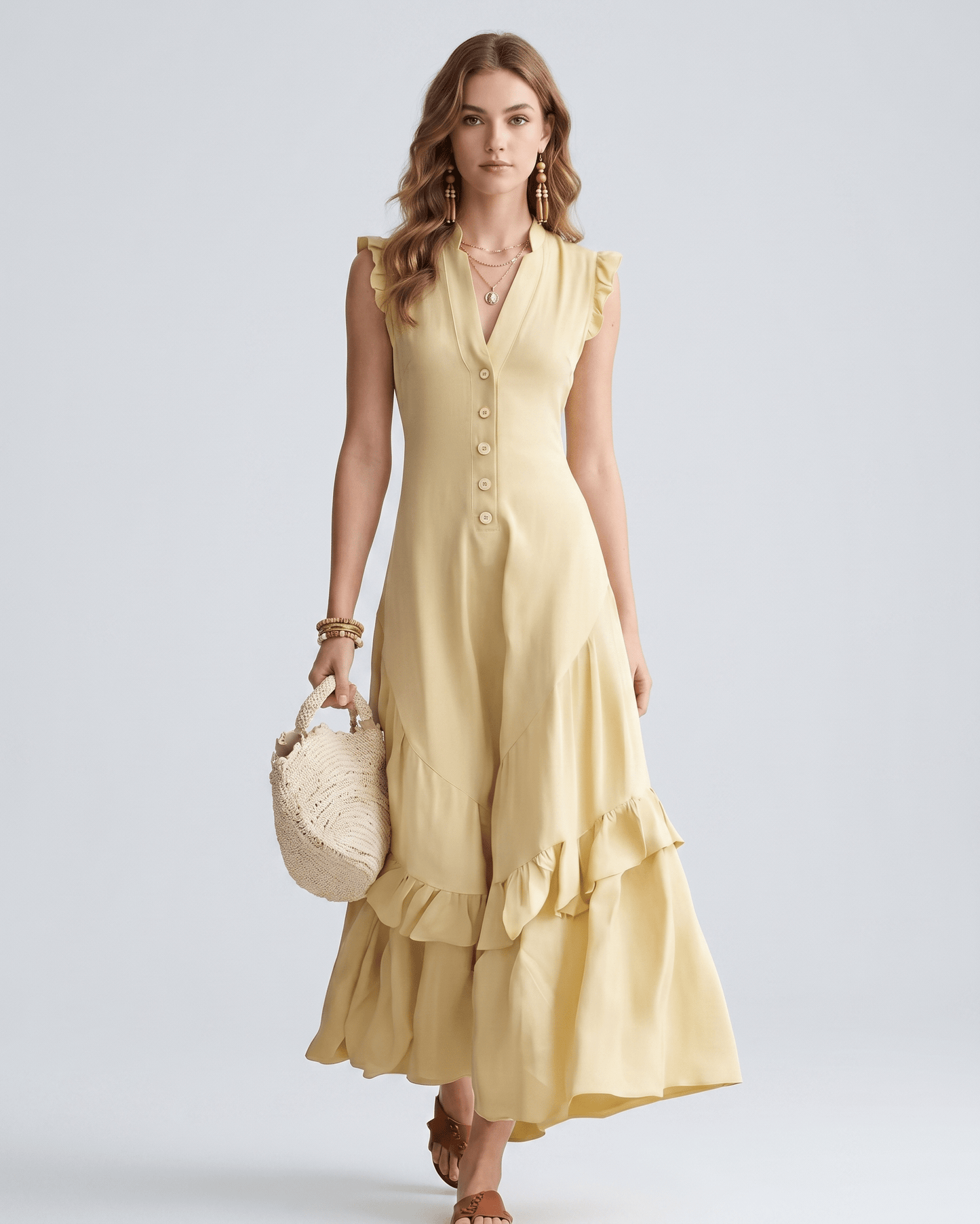 Chiffon Maxi Dress | Flowy Ruffle Dress