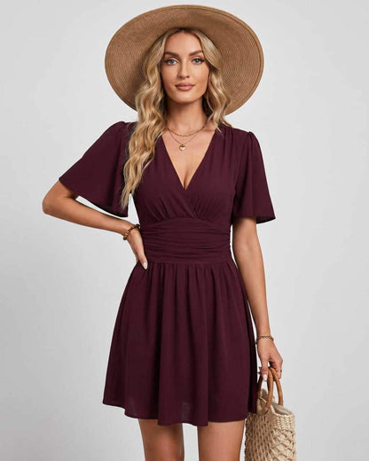 Chiffon Mini Dress | V-Neck Dress