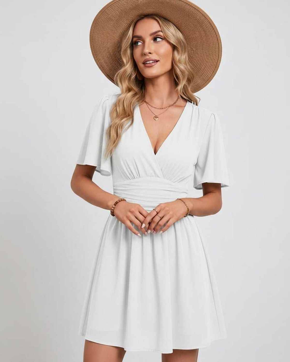 Chiffon Mini Dress | V-Neck DressA23