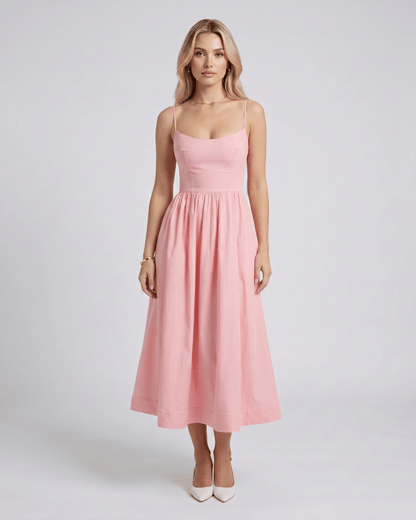 Midi Dress Cotton Blend, U-Neck