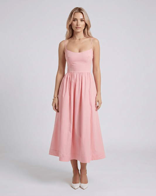 Midi Dress Cotton Blend, U-Neck