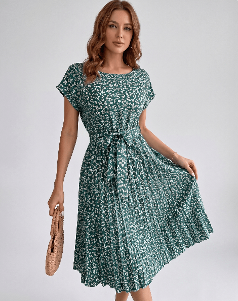 Floral Midi Dress | Lightweight Pleated Dress