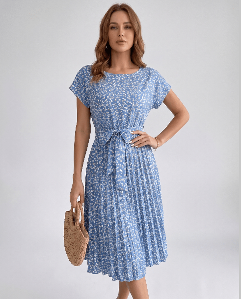 Floral Midi Dress | Lightweight Pleated Dress