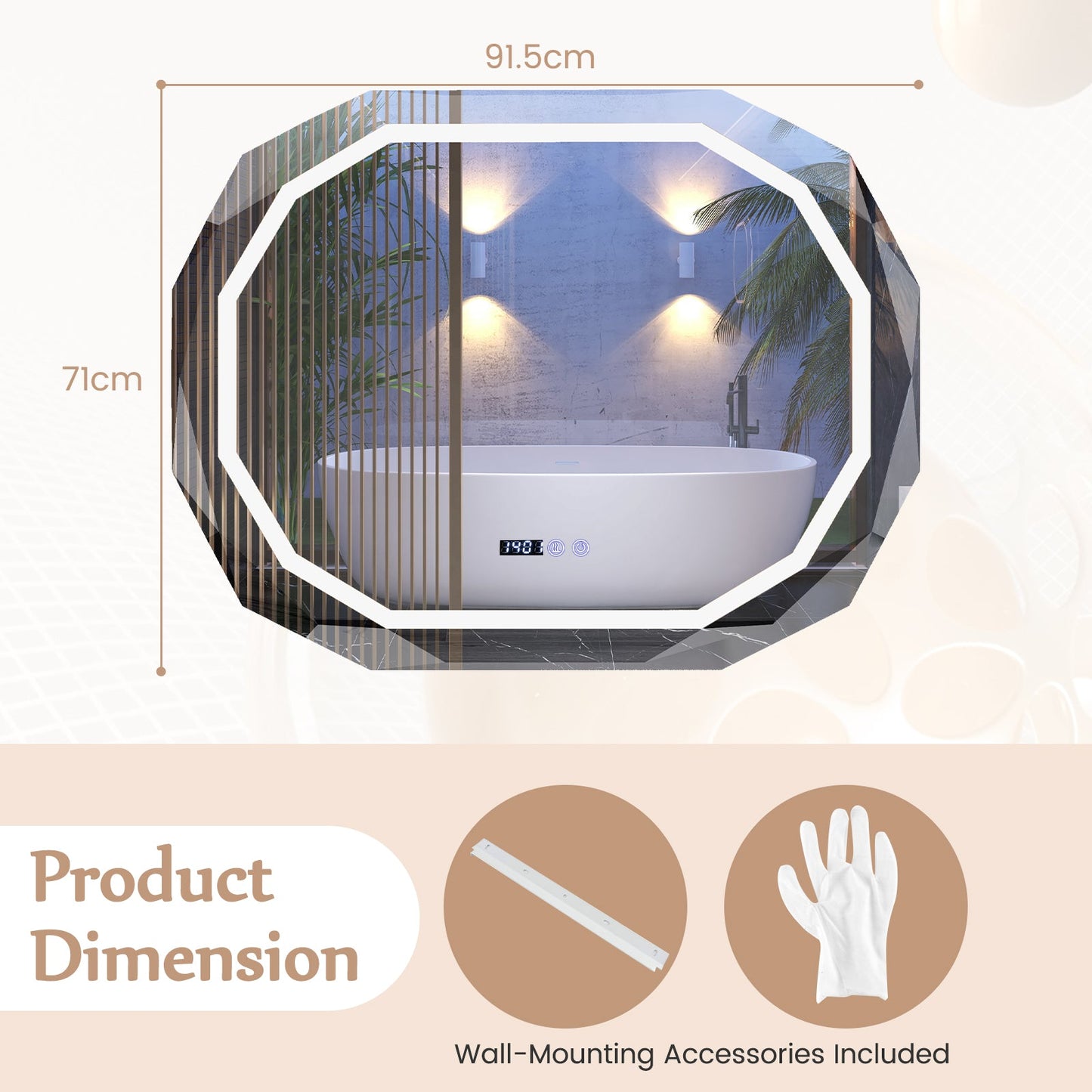 LED Anti-Fog Bathroom Mirror – 3 Color Light