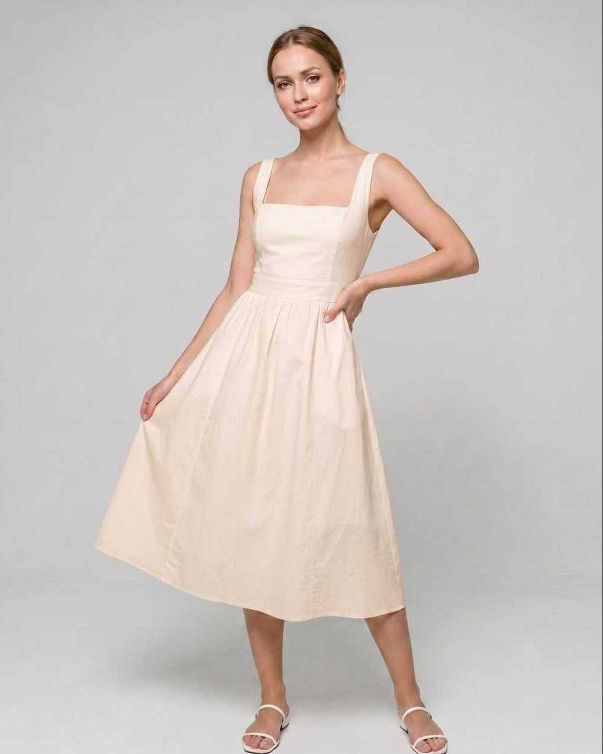 Lightweight Midi Dress | Square Neck Dress
