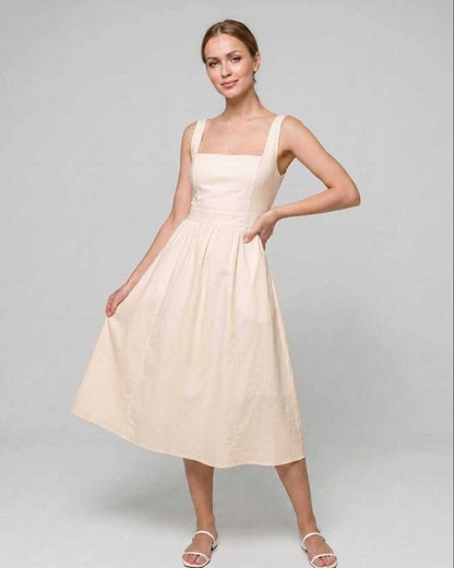 Lightweight Midi Dress | Square Neck Dress