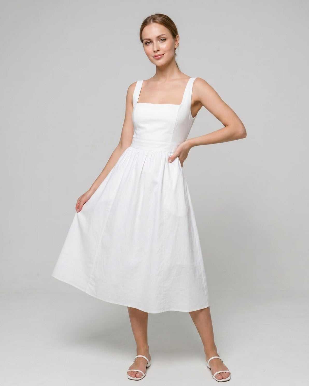 Lightweight Midi Dress | Square Neck Dress