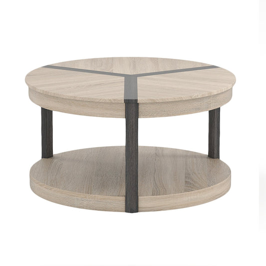Tier Round Coffee Table with Storage Shelf (Oak)