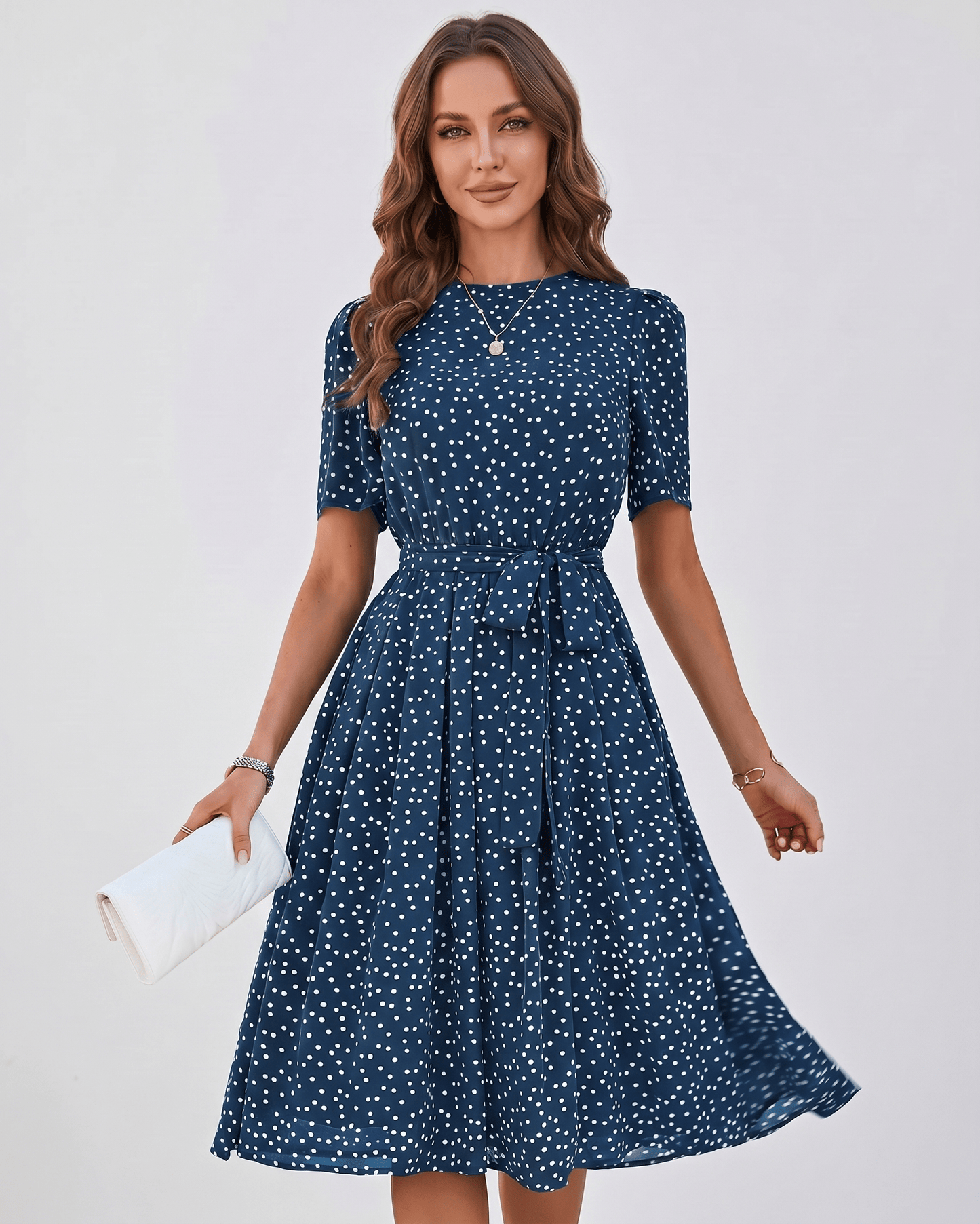 Midi Dress Lightweight Polyester Blend, O-Neck