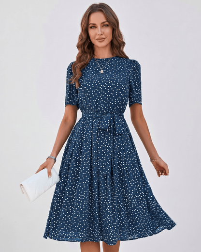Midi Dress Lightweight Polyester Blend, O-Neck