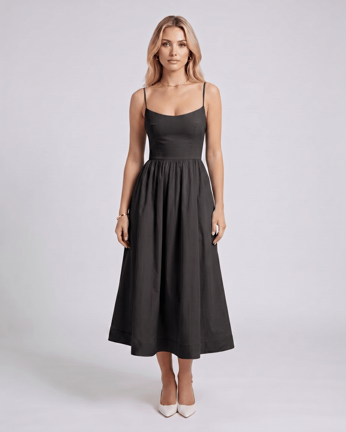 Midi Dress Cotton Blend, U-Neck
