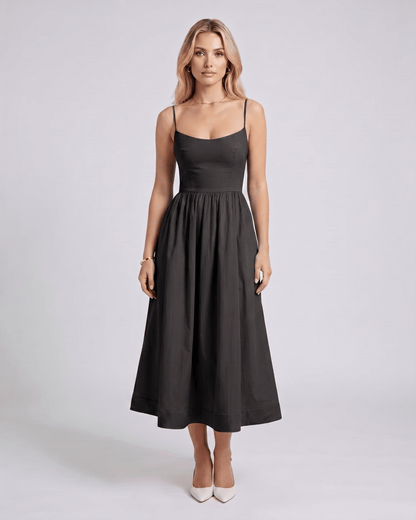 Midi Dress Cotton Blend, U-Neck