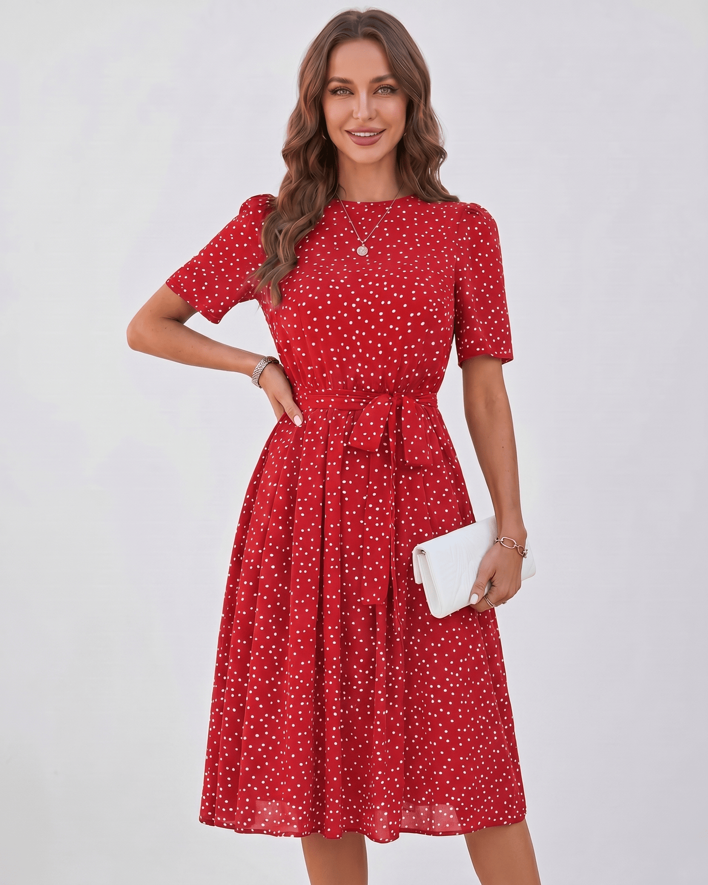 Midi Dress Lightweight Polyester Blend, O-Neck