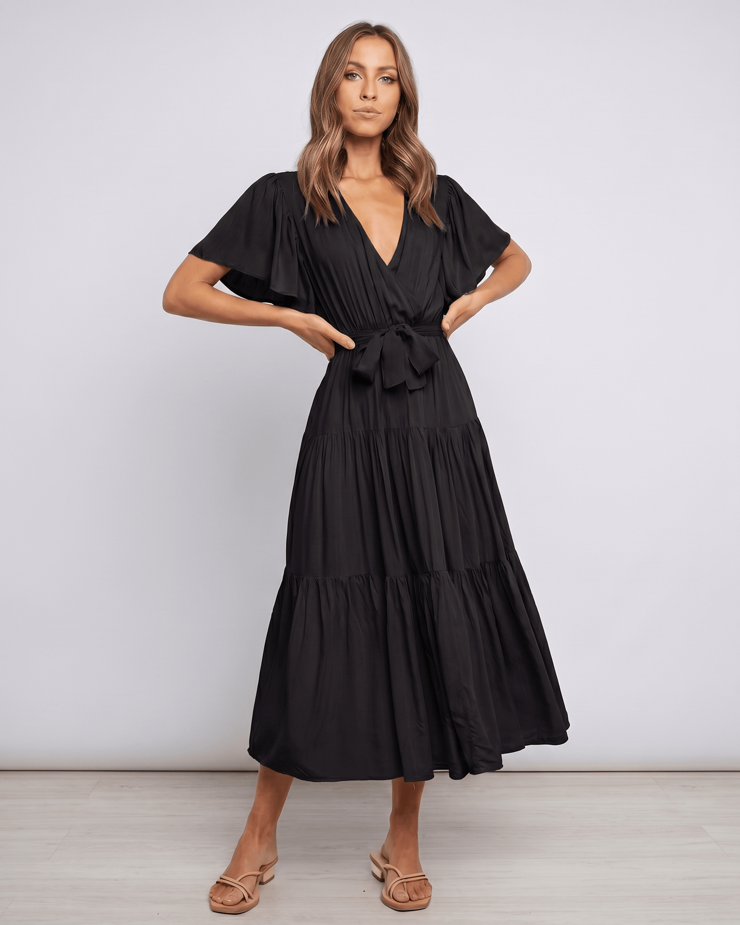 Midi Dress Chiffon Blend, V-Neck
