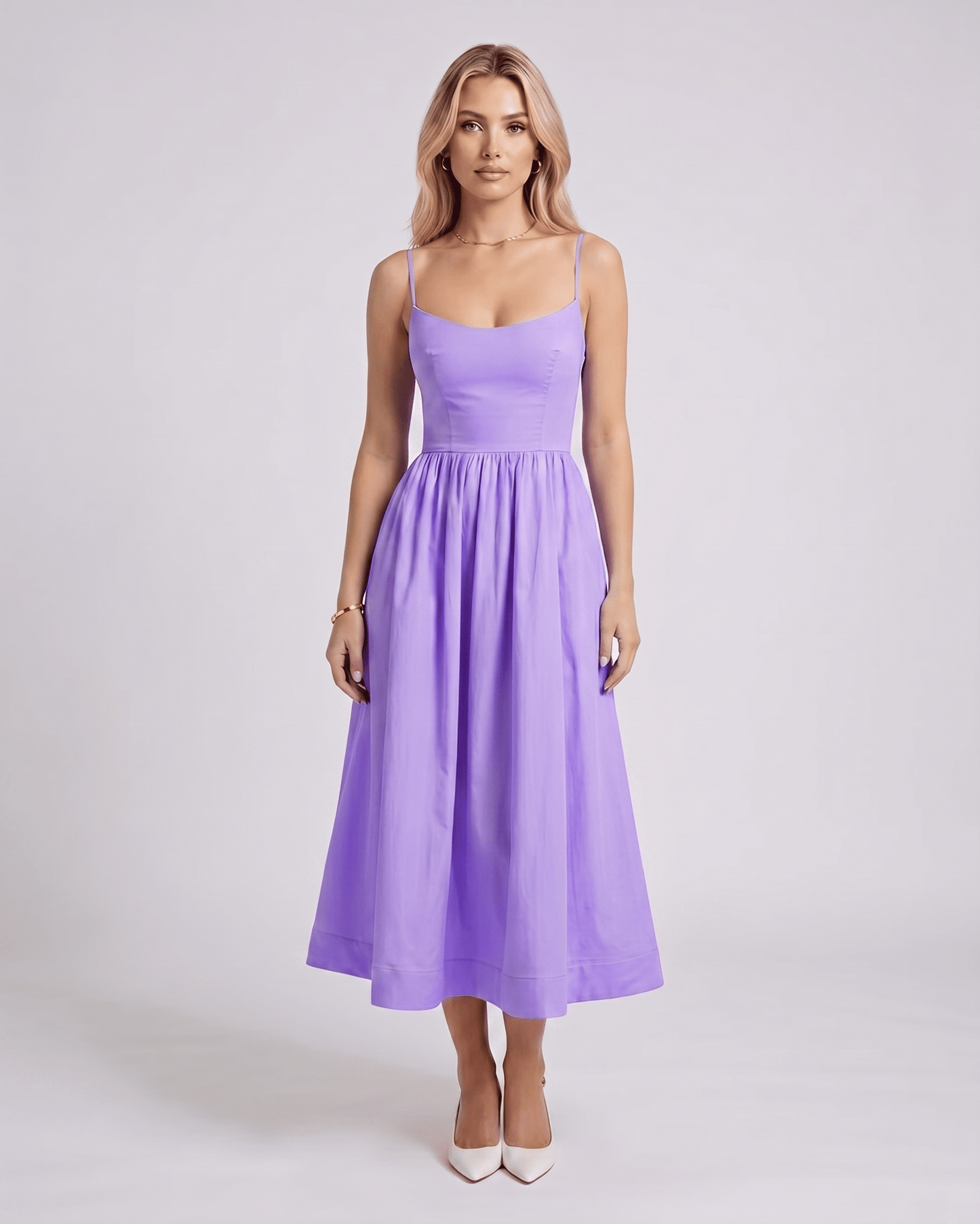 Midi Dress Cotton Blend, U-Neck