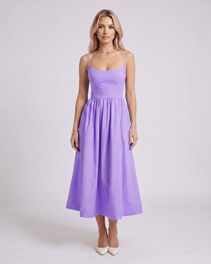 Midi Dress Cotton Blend, U-Neck