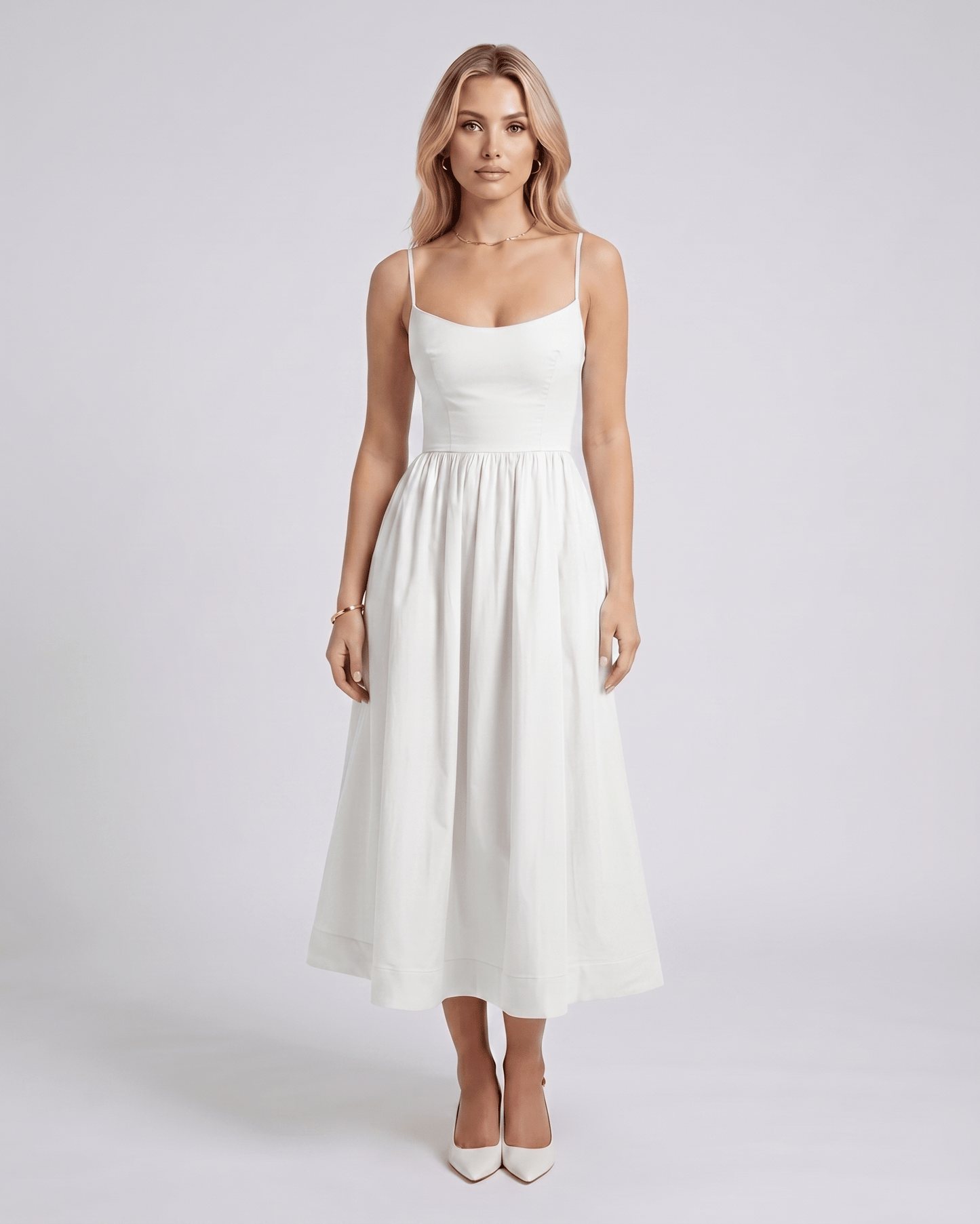Midi Dress Cotton Blend, U-Neck