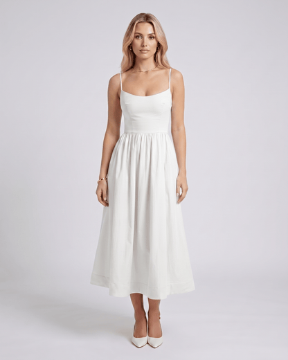 Midi Dress Cotton Blend, U-Neck