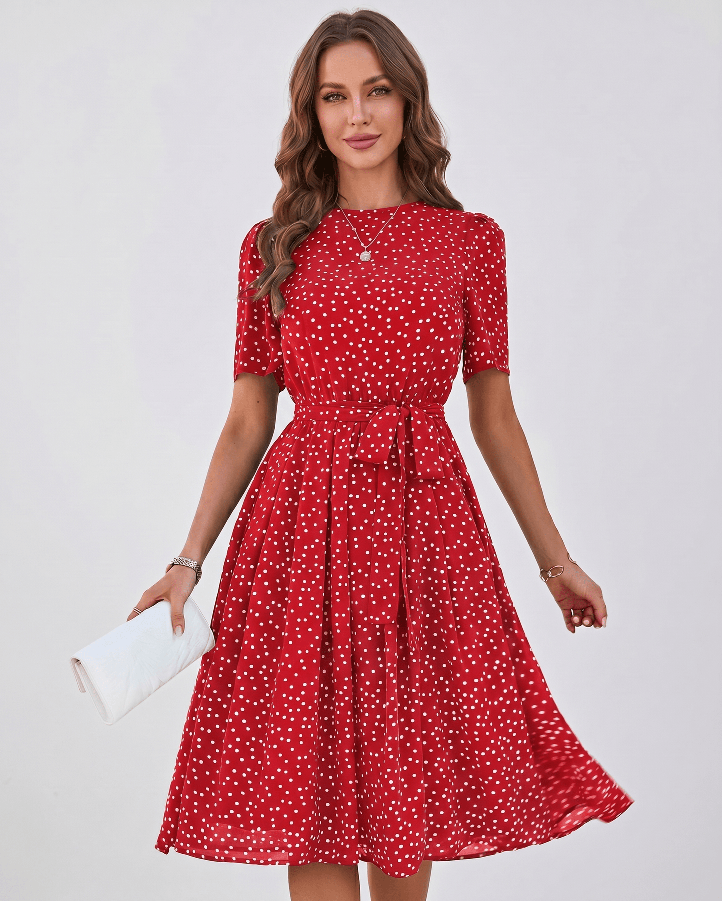 Midi Dress Lightweight Polyester Blend, O-Neck