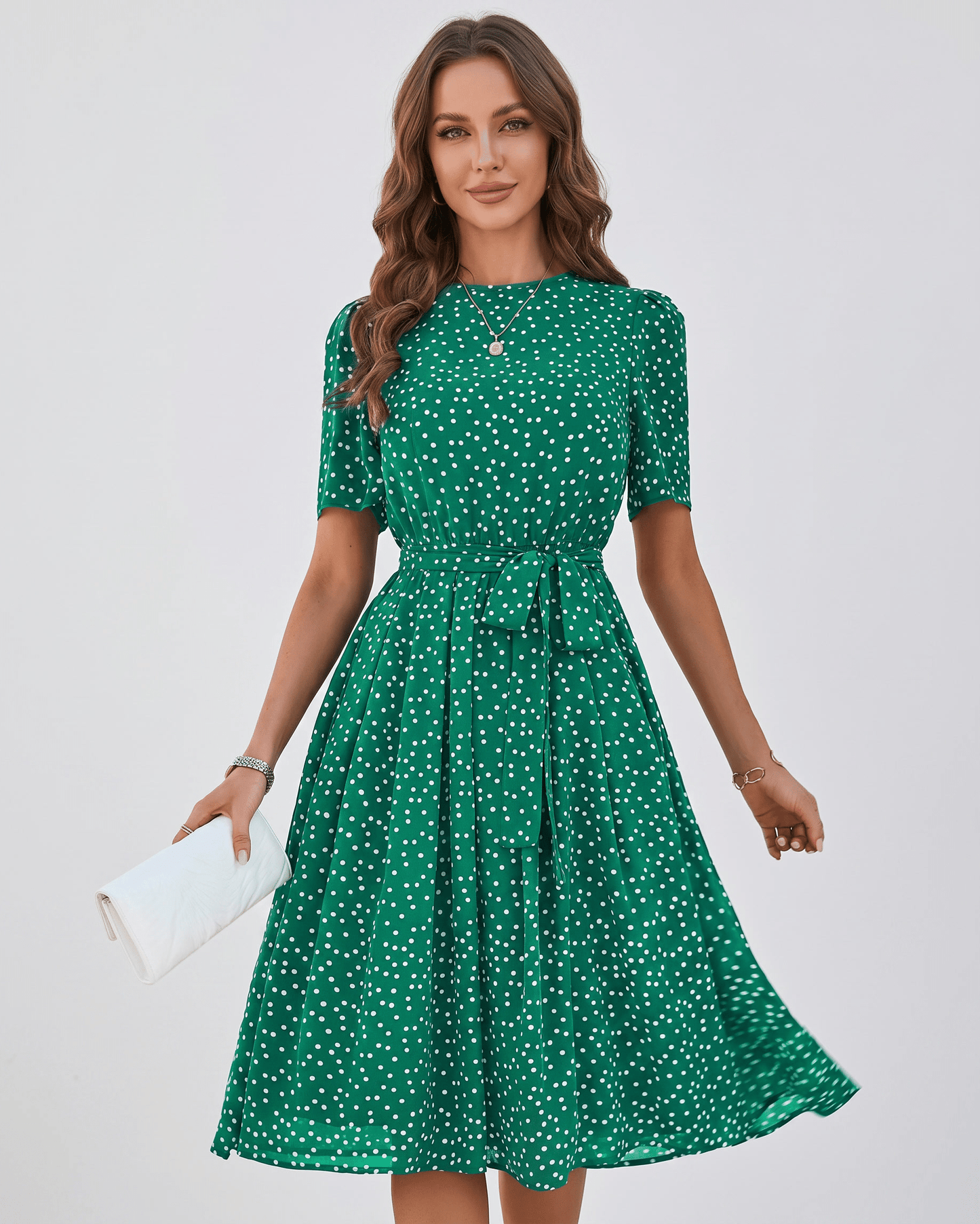 Midi Dress Lightweight Polyester Blend, O-Neck